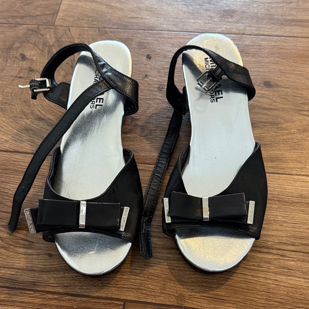 Michael Kors Black Sandals with Silver Bow Detail